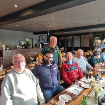 2024-07-06-St-Francis-gettogether-Trevor-MedleyClass-of-1966-Ryan-BhanaOMU-President-Class-of-2001-Keith-ClarkClass-of-1972-Vic-RabieClass-of-1966-and-Melville-Fish76-